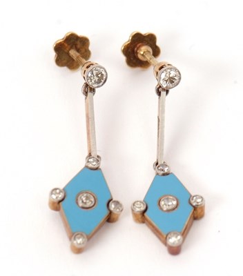 Lot 89 - A pair of diamond and enamel earrings, the...