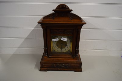 Lot 48 - WALL CLOCK IN ORNATE WOODEN FRAME WITH COLUMNS...