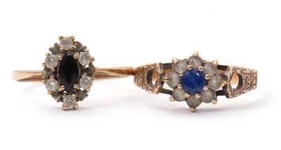 Lot 45 - Two 9ct blue and white stone rings, one...