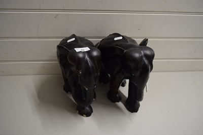 Lot 53 - LARGE PAIR OF HEAVY WOODEN CARVED ELEPHANTS