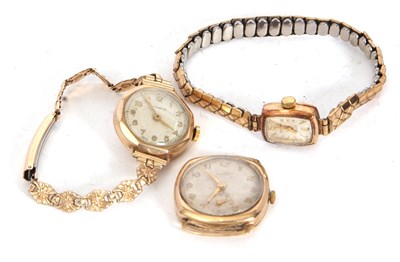 Lot 223 - Mixed Lot: Three 9ct gold cased wristwatch,...