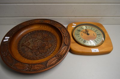 Lot 56 - WALL CLOCK IN WOODEN FRAME TOGETHER WITH A...