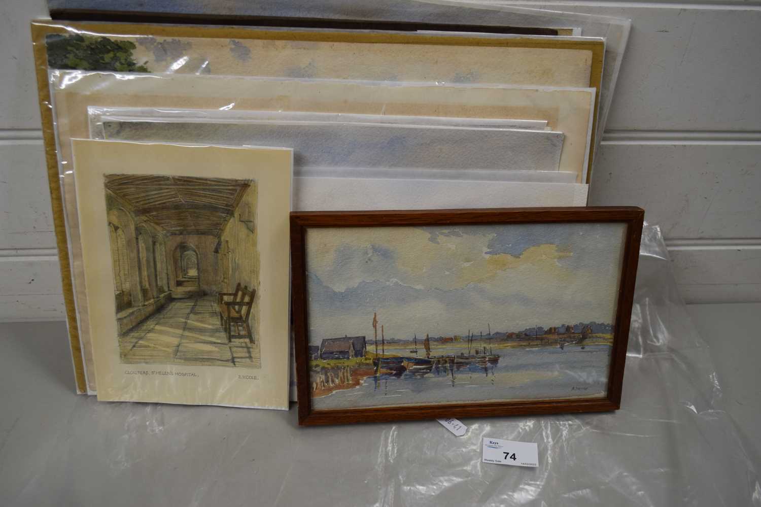 Lot 74 - PLASTIC BOX CONTAINING WATERCOLOURS AND DRAWINGS