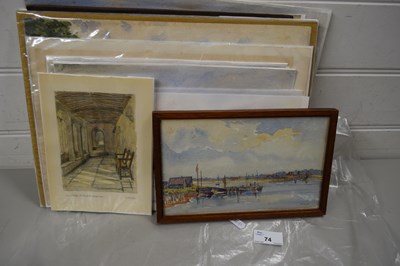 Lot 74 - PLASTIC BOX CONTAINING WATERCOLOURS AND DRAWINGS