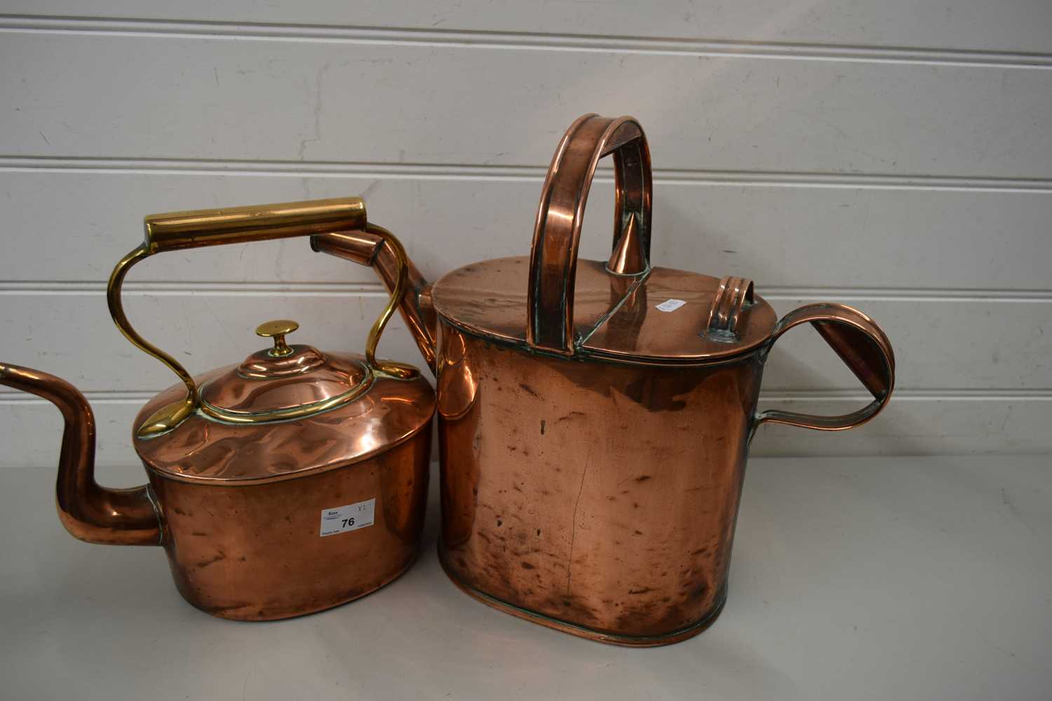 Lot 76 - LARGE COPPER KETTLE AND COPPER WATERING CAN