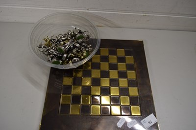 Lot 82 - QUANTITIY OF METAL CHESS PIECES WITH BOARD