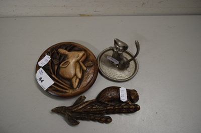 Lot 84 - RING TRAY MODELLED AS A CAT, FURTHER WOODEN...