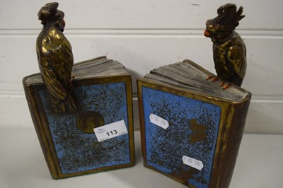 Lot 113 - PAIR OF BOOKENDS WITH PARROTS PERCHED ON BOOKS