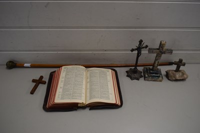 Lot 148 - BIBLE, THREE CROSSES AND A WALKING CANE