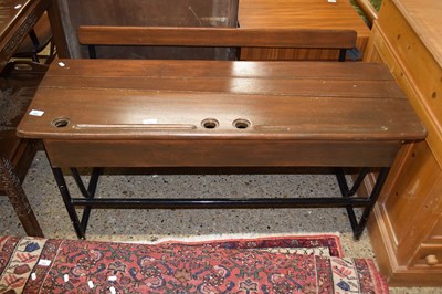 Lot 262 - A vintage metal and hardwood double school desk