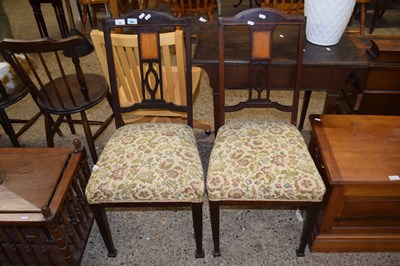 Lot 280 - A pair of Edwardian dining chairs with floral...