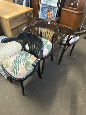 Lot 696 - A set of four bent wood cafe chairs with palm...