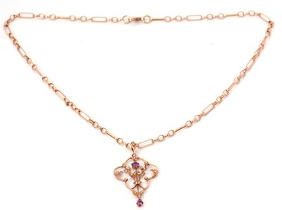 Lot 80 - A 9ct rose gold amethyst and seed pearl...