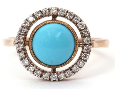 Lot 66 - A 9ct turquoise and diamond ring, the central...