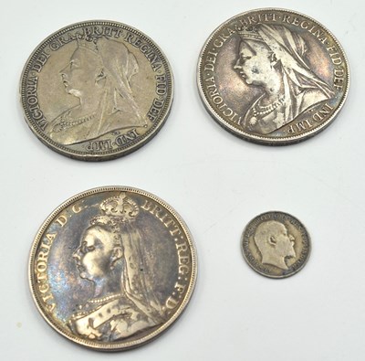 Lot 53 - Three Victorian silver crowns: 1895, 1889 and...