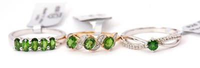 Lot 39 - Three diopside rings: to include a 9ct three...