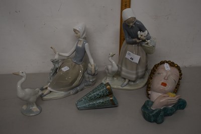 Lot 49 - Group of Lladro figures, two girls, one with...