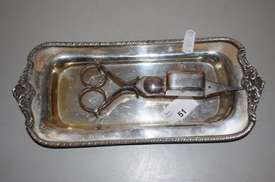 Lot 51 - A small plated tray and pair of tongs