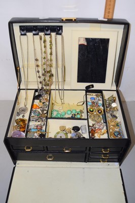 Lot 110 - Black jewellery box and assorted costume...