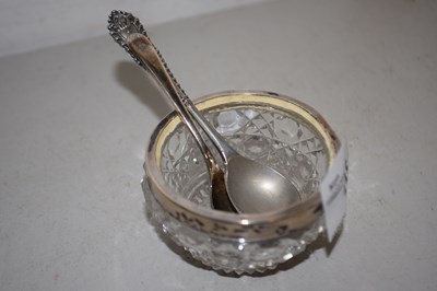 Lot 115 - A cut glass and silver mounted salt together...