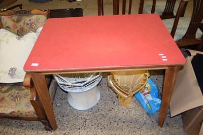 Lot 340 - RED MELAMINE TOP RETRO KITCHEN TABLE, 91CM WIDE