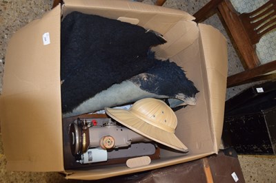 Lot 344 - BOX OF MIXED ITEMS TO INCLUDE SINGER SEWING...