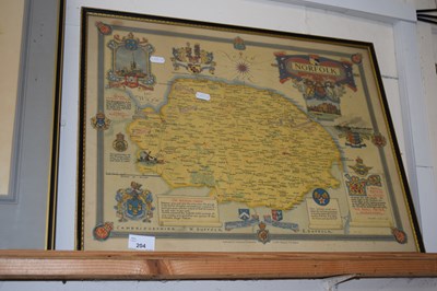 Lot 204 - A coloured map of Norfolk, framed and glazed