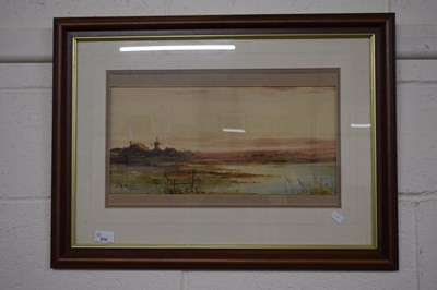 Lot 216 - S H Bull, marshland landscape with windmill,...