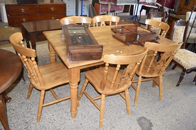 Lot 369 - MODERN HARDWOOD KITCHEN TABLE AND SIX SPINDLE...