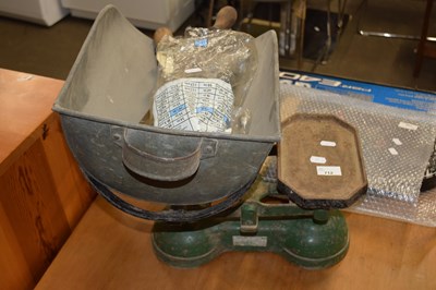 Lot 712 - Vintage scales, vintage mincer, a sickle and a...