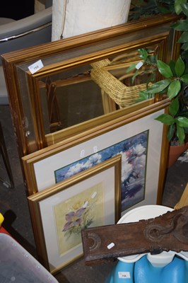 Lot 755 - A modern wall mirror together with two floral...