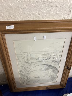 Lot 501 - A framed pencil sketch of Winnie the Pooh