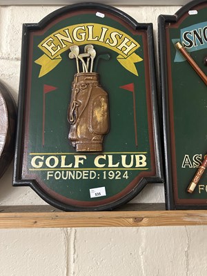 Lot 535 - Wooden plaque entitled English Golf Club...