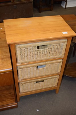 Lot 789 - Modern three drawer chest with wicker drawers