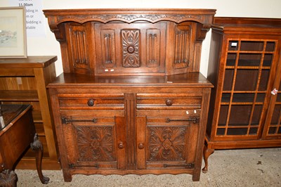 Lot 414 - 20TH CENTURY OAK COURT CUPBOARD WITH CARVED...