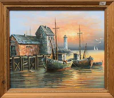 Lot 87 - Max Savy (1918-2010), Harbour scene, oil on...