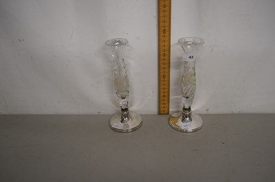 Lot 45 - Pair of cut glass and silver mounted stem vases