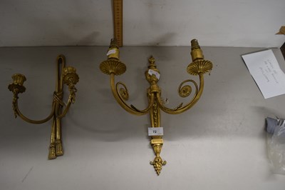 Lot 72 - Two non-matching gilt metal double wall sconces