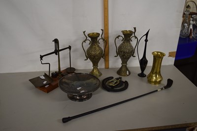 Lot 175 - Mixed Lot: various brass vases, vintage scale...