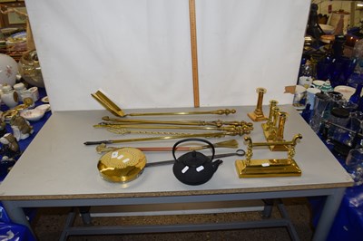 Lot 189 - Mixed Lot: brass fire tools, chestnut roaster,...