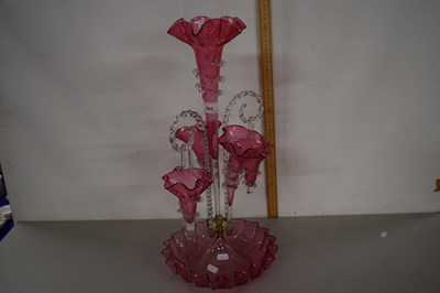 Lot 205 - Cranberry tinted glass epergne centrepiece