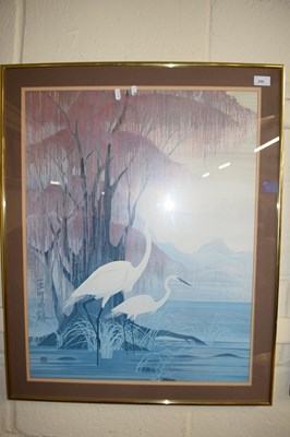 Lot 256 - Reproduction Oriental print of egrets