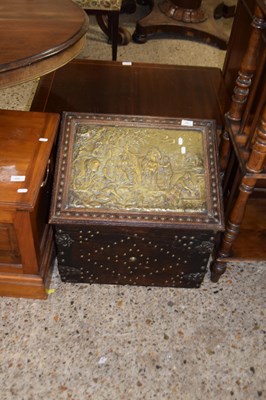 Lot 355 - Late 19th century oak and brass mounted coal box