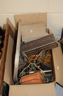 Lot 824 - Box of house clearance items to include silver...