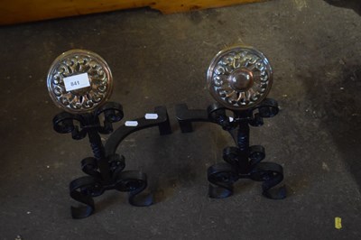Lot 841 - Pair of small iron and brass fire dogs in the...
