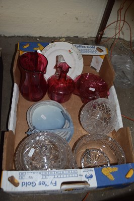 Lot 551 - Cranberry glass jugs, further glass ware,...