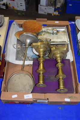 Lot 575 - Box of dressing table mirror, brass...