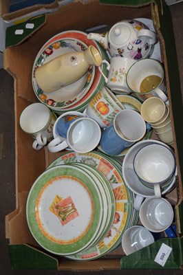 Lot 590 - Box of mixed dinner wares, mugs etc