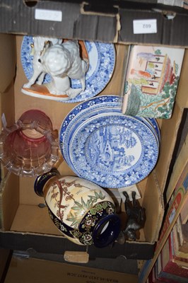 Lot 602 - Box of blue and white plates, Staffordshire...