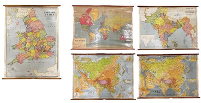 Lot 1191 - Five large format wall maps. With wooden...